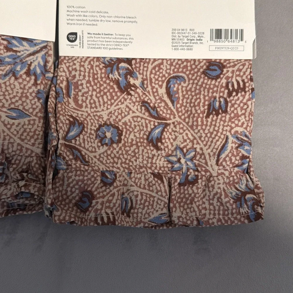 Threshold 4pc Cotton Ruffle Napkins Floral Pink Blue Block Print 18x18 New